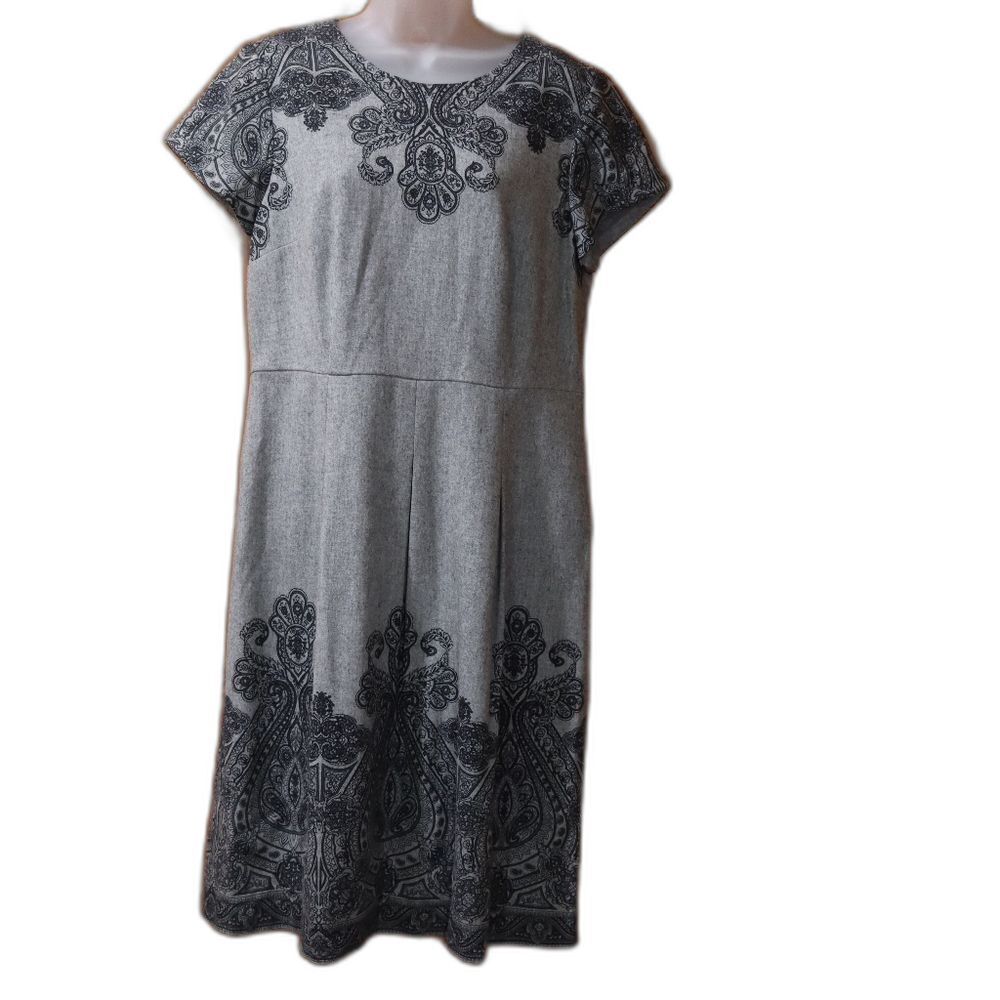 Talbots Gray & Black A-Line Floral Wool Dress 12 NWT Classic Office Holiday